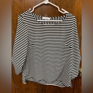 Calvin Klein Blouse Womens Size Medium Black White Stripes 3/4 Sleeves